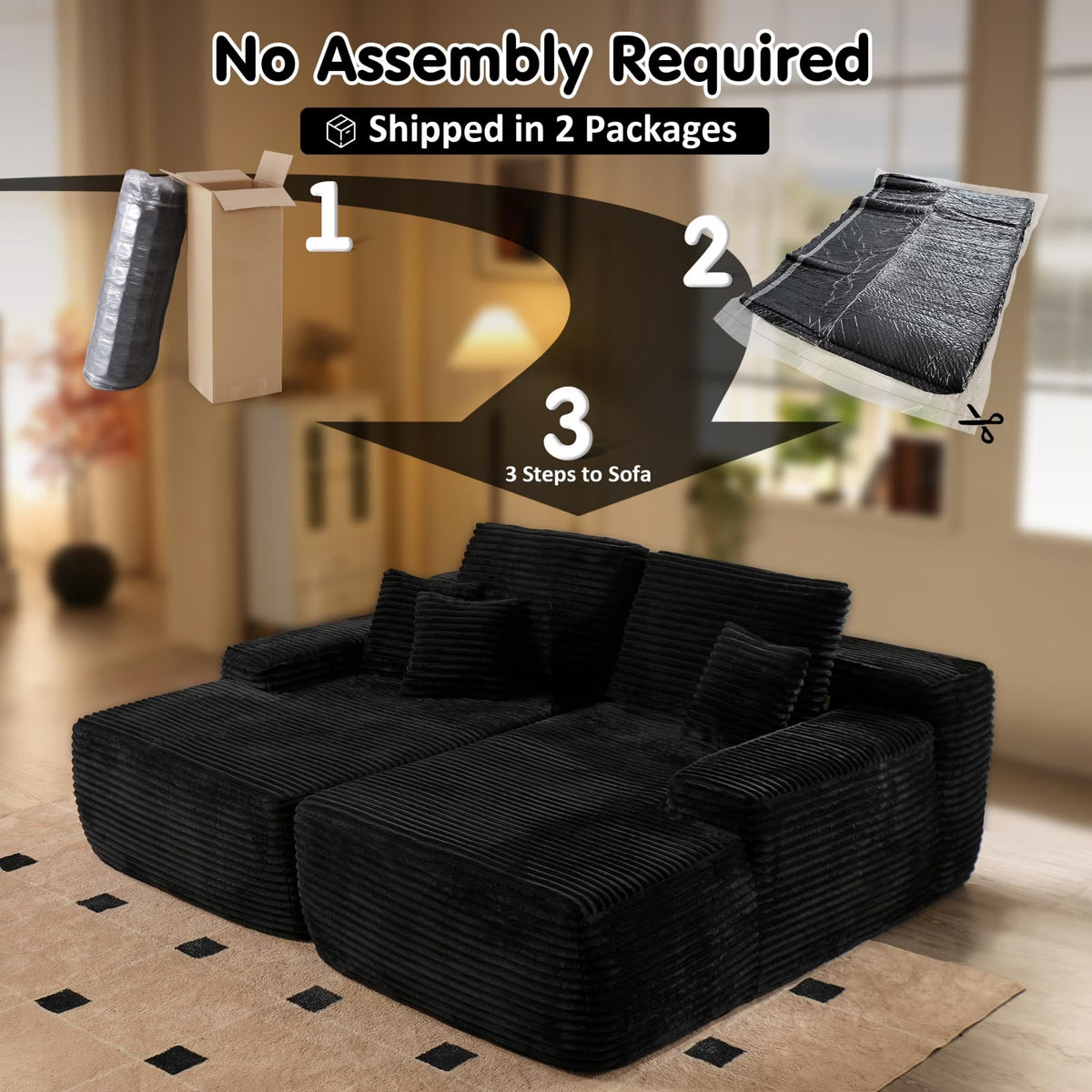Cloud Modular Sofa Chair,Deep Seat Convertible Floor Sofa Bed,Small Corduroy Couch with Spring & Foam for Living Room,Dorm or Cozy Corners