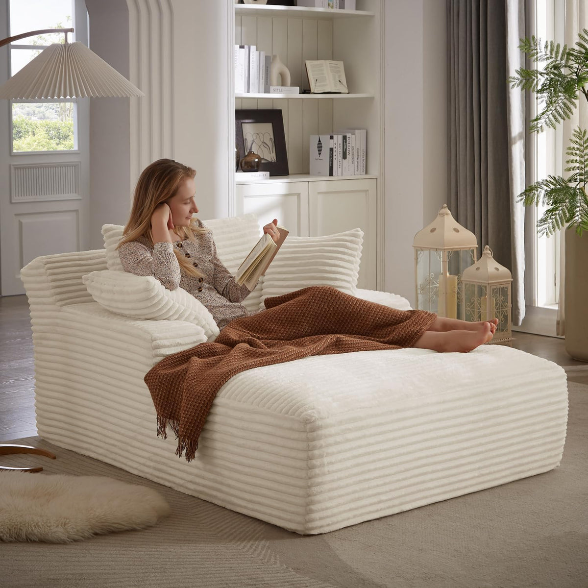 Couch Chaise Lounge Chair Indoor, Boneless Sleeper Sofa Bed, Beige