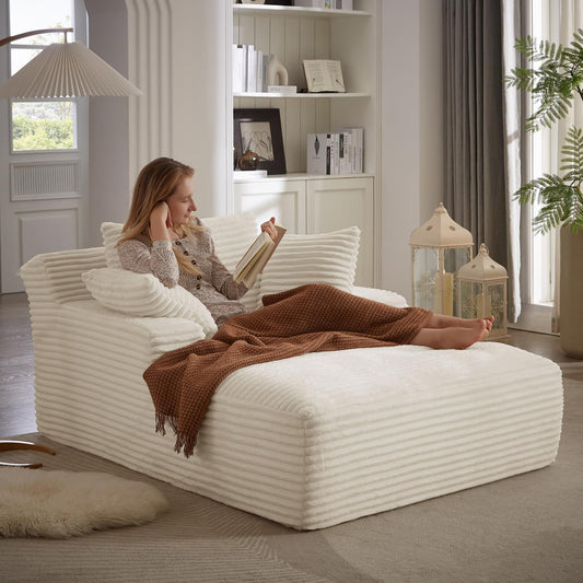 Couch Chaise Lounge Chair Indoor, Boneless Sleeper Sofa Bed, Beige