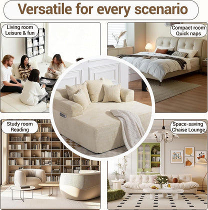 58" Chaise Lounge Chair Indoor, Oversized Chaise Lounge Chair, Beige