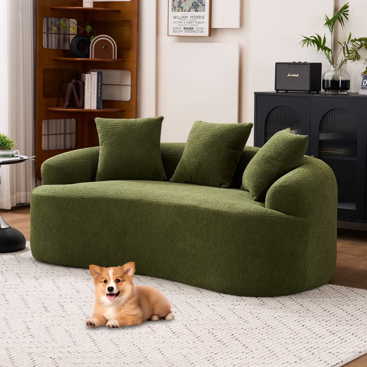 65"W Chenille Compression Curved Loveseat, No Assembly Required, Full Compression Sponge Plush Couch with 3 Throw Pillows, Luxury Floor Cloud Boneless Couches for Small Spaces & Living Room