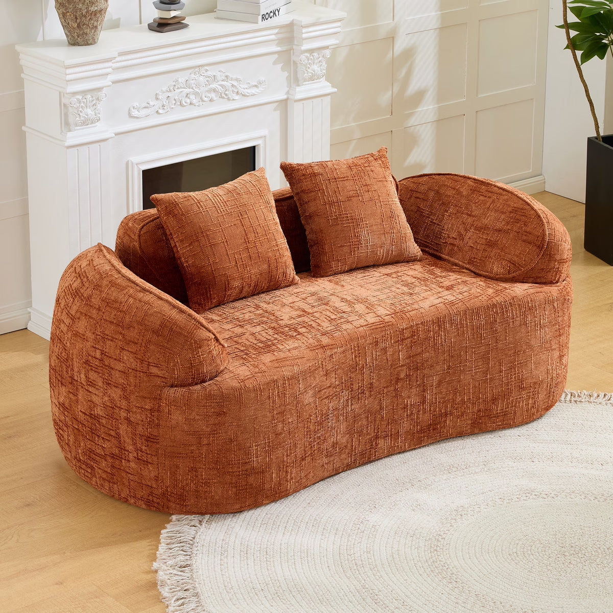 66" 2 Seater Sofa Compress Sofa with Armrests & 2 Pillows,No Assembly Required,Compact Sofa Couch for Small Apartments,Living Room,Bedroom,Orange