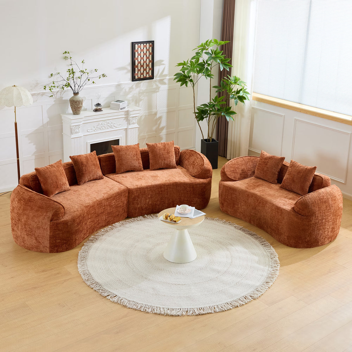 66" 2 Seater Sofa Compress Sofa with Armrests & 2 Pillows,No Assembly Required,Compact Sofa Couch for Small Apartments,Living Room,Bedroom,Orange
