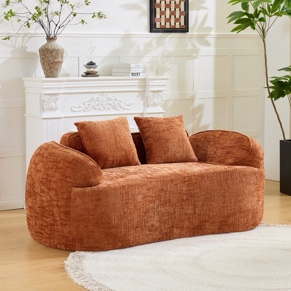 66" 2 Seater Sofa Compress Sofa with Armrests & 2 Pillows,No Assembly Required,Compact Sofa Couch for Small Apartments,Living Room,Bedroom,Orange