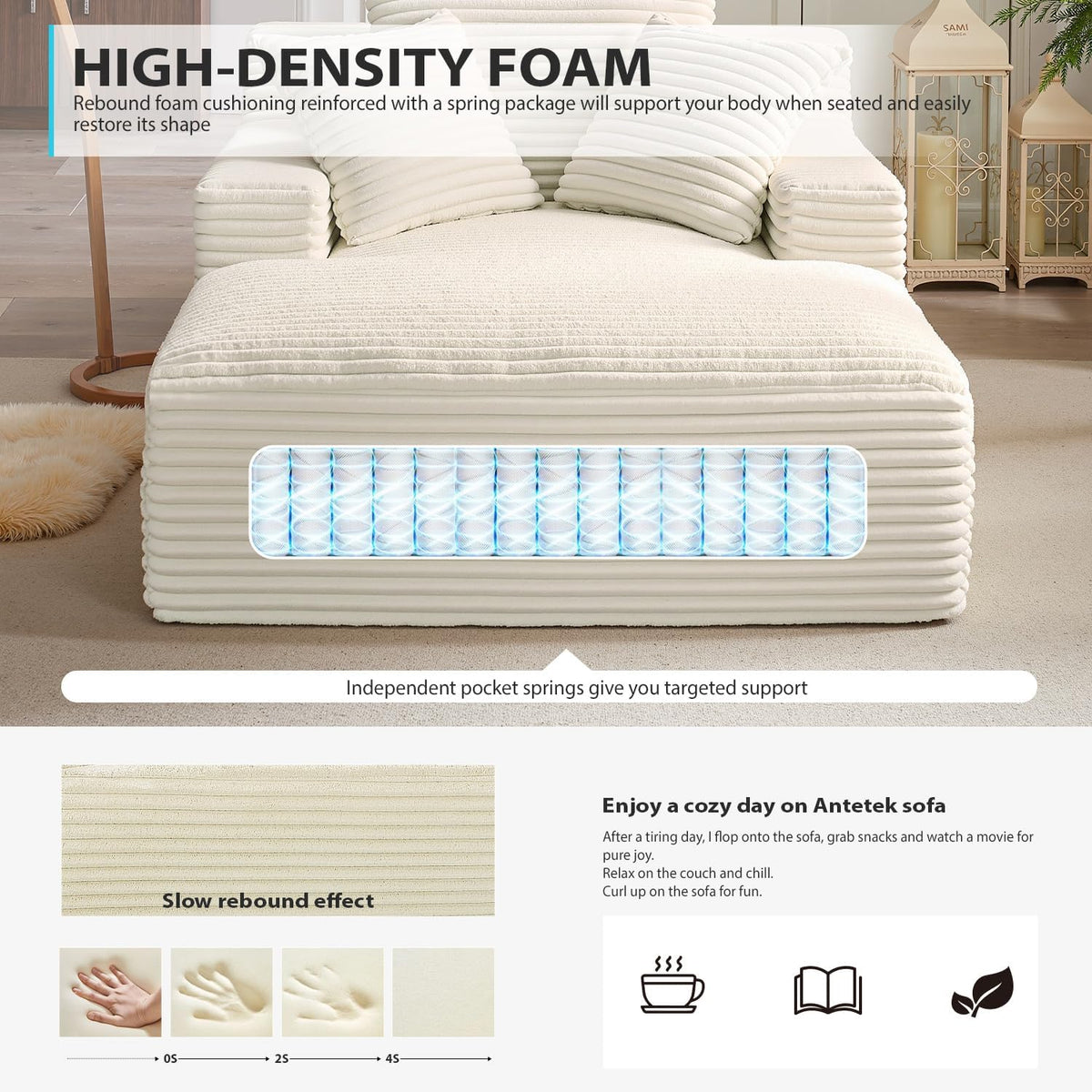 Couch Chaise Lounge Chair Indoor, Boneless Sleeper Sofa Bed, Beige