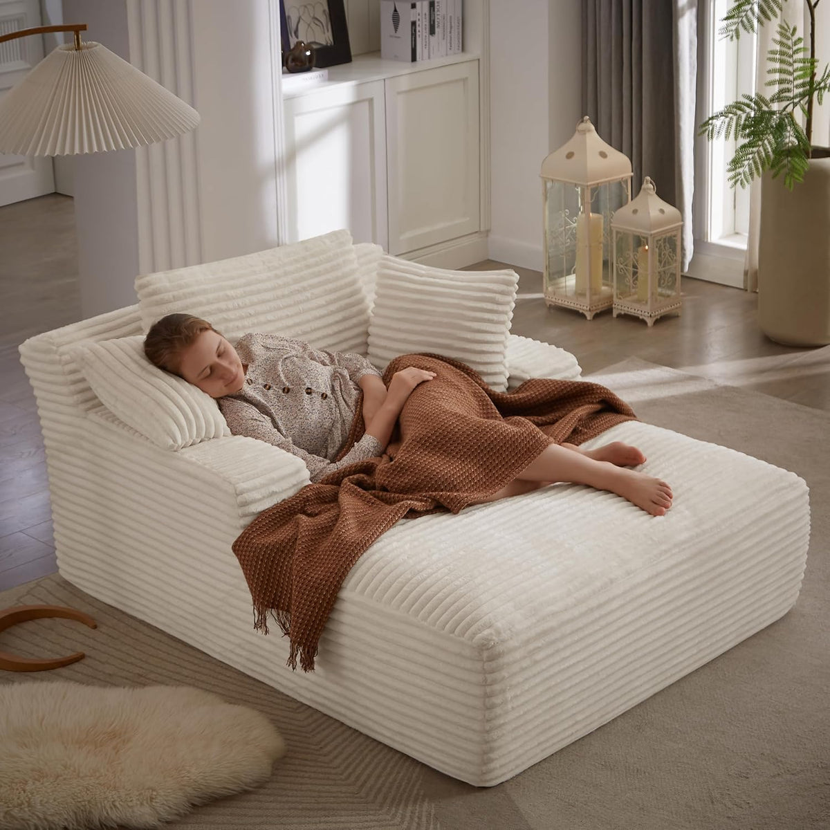 Couch Chaise Lounge Chair Indoor, Boneless Sleeper Sofa Bed, Beige
