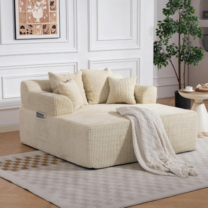 58" Chaise Lounge Chair Indoor, Oversized Chaise Lounge Chair, Beige