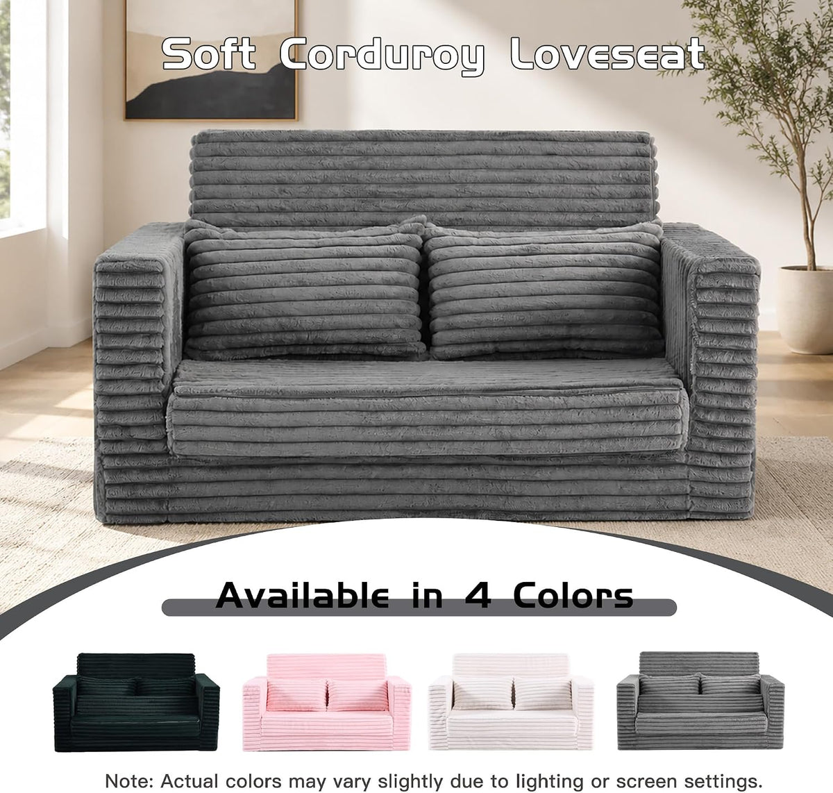 59-Inch Faux Fur Loveseat Sofa with 2 Back Cushions，Grey