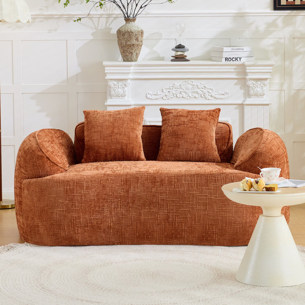66" 2 Seater Sofa Compress Sofa with Armrests & 2 Pillows,No Assembly Required,Compact Sofa Couch for Small Apartments,Living Room,Bedroom,Orange