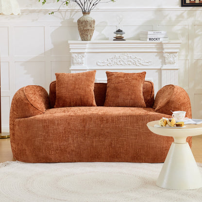 66" 2 Seater Sofa Compress Sofa with Armrests & 2 Pillows,No Assembly Required,Compact Sofa Couch for Small Apartments,Living Room,Bedroom,Orange