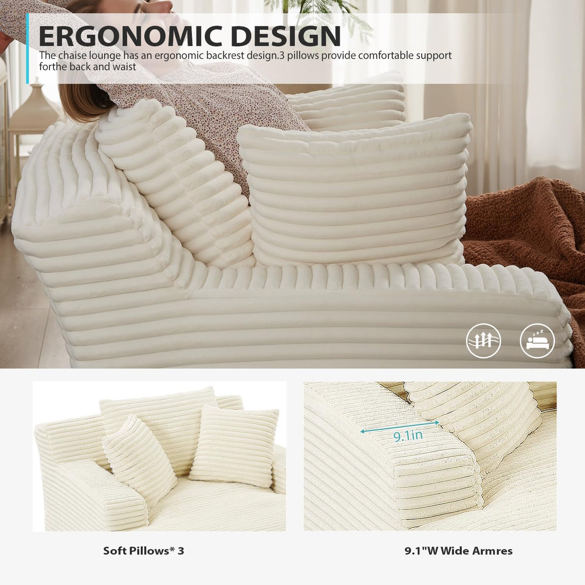 Couch Chaise Lounge Chair Indoor, Boneless Sleeper Sofa Bed, Beige
