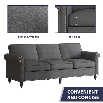 2Piece Living Room Sofa Set, Loveseat Couch and 3 Seat Sofa with Solid Wood Frame for Living Room - Dark Gray