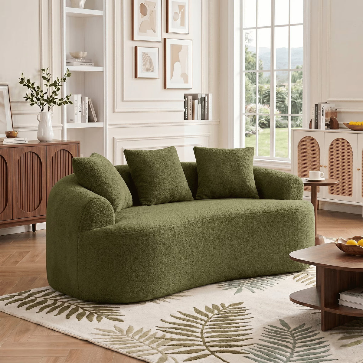 65"W Chenille Compression Curved Loveseat, No Assembly Required, Full Compression Sponge Plush Couch with 3 Throw Pillows, Luxury Floor Cloud Boneless Couches for Small Spaces & Living Room
