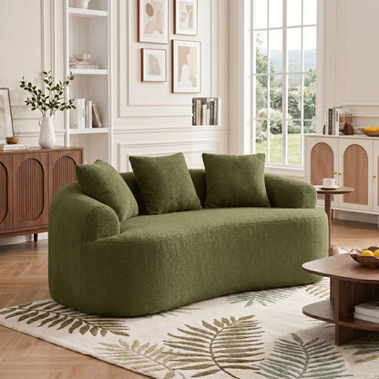 65"W Chenille Compression Curved Loveseat, No Assembly Required, Full Compression Sponge Plush Couch with 3 Throw Pillows, Luxury Floor Cloud Boneless Couches for Small Spaces & Living Room