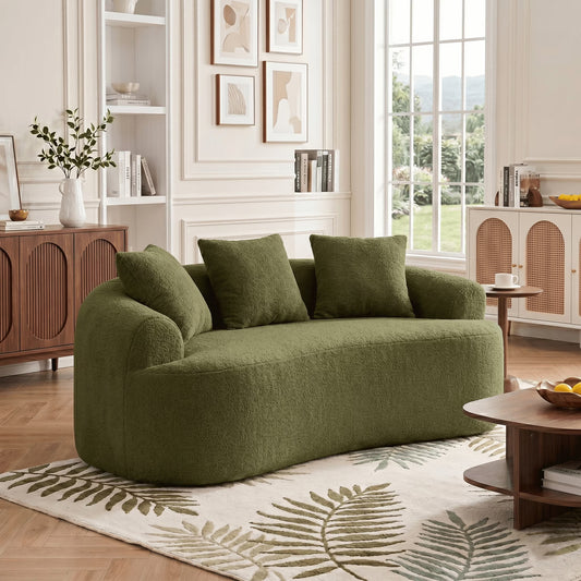 65"W Chenille Compression Curved Loveseat, No Assembly Required, Full Compression Sponge Plush Couch with 3 Throw Pillows, Luxury Floor Cloud Boneless Couches for Small Spaces & Living Room