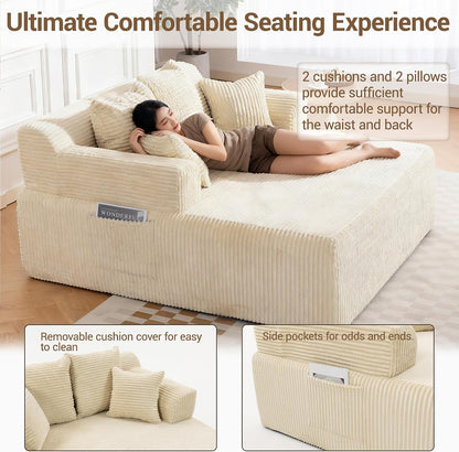 58" Chaise Lounge Chair Indoor, Oversized Chaise Lounge Chair, Beige