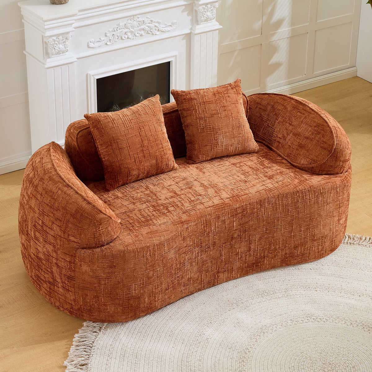 66" 2 Seater Sofa Compress Sofa with Armrests & 2 Pillows,No Assembly Required,Compact Sofa Couch for Small Apartments,Living Room,Bedroom,Orange