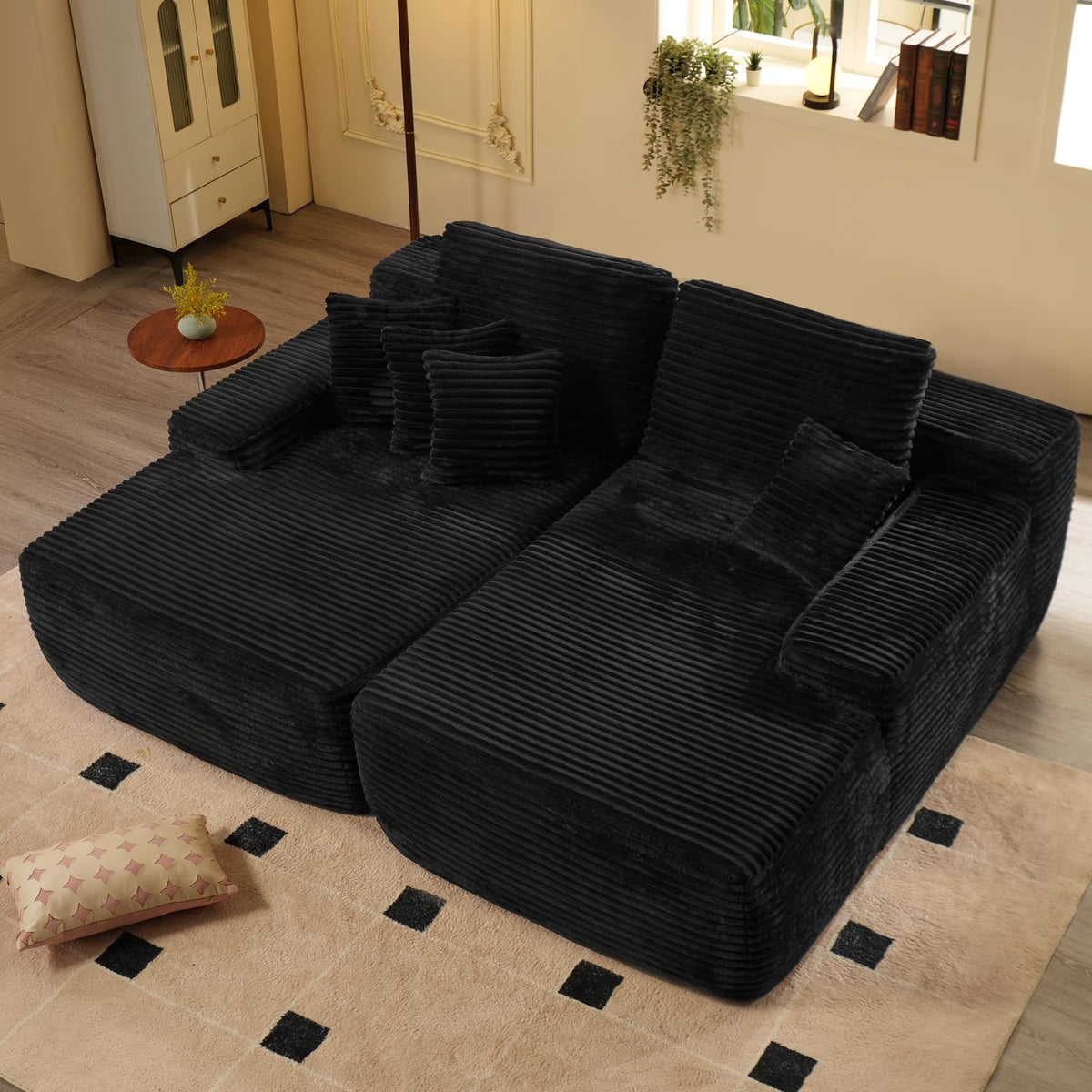 Cloud Modular Sofa Chair,Deep Seat Convertible Floor Sofa Bed,Small Corduroy Couch with Spring & Foam for Living Room,Dorm or Cozy Corners