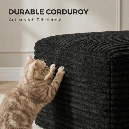 25.6 Inch Plush Corduroy Ottoman, Modular Sectional Foot Rest for Living Room, Upholstered Cloud Ottoman for Boneless Couch in a Box, Compressed Memory Foam, No Assembly Require, Black