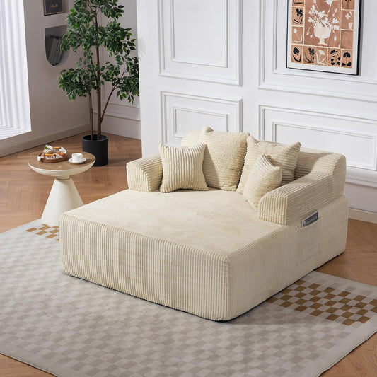 58" Chaise Lounge Chair Indoor, Oversized Chaise Lounge Chair, Beige
