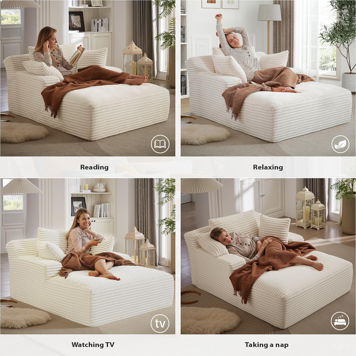 Couch Chaise Lounge Chair Indoor, Boneless Sleeper Sofa Bed, Beige