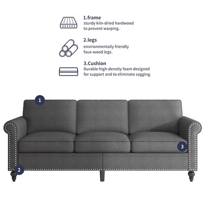 2Piece Living Room Sofa Set, Loveseat Couch and 3 Seat Sofa with Solid Wood Frame for Living Room - Dark Gray