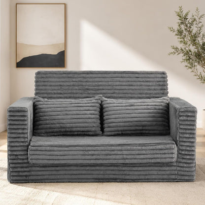 59-Inch Faux Fur Loveseat Sofa with 2 Back Cushions，Grey