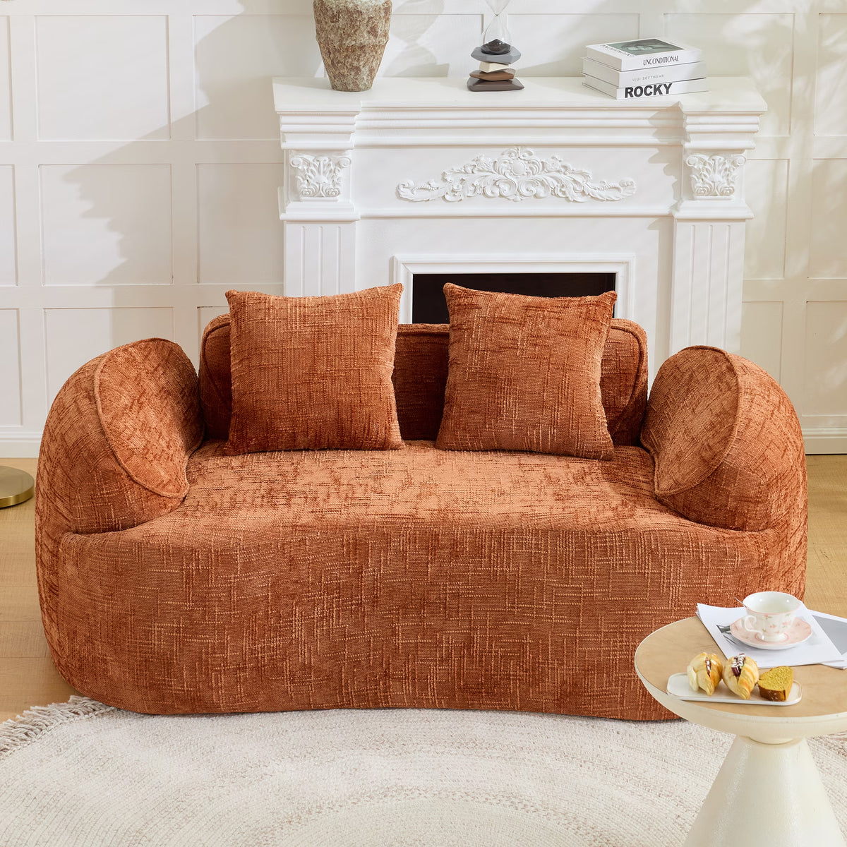 66" 2 Seater Sofa Compress Sofa with Armrests & 2 Pillows,No Assembly Required,Compact Sofa Couch for Small Apartments,Living Room,Bedroom,Orange