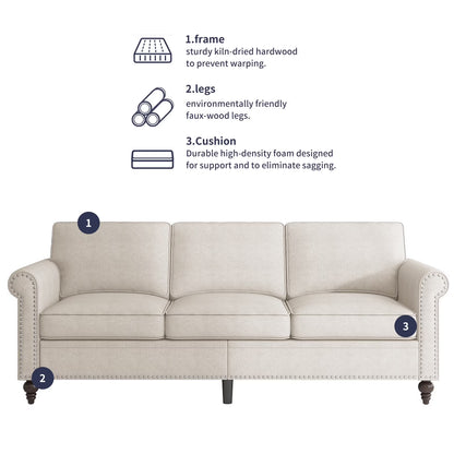 3 Piece Living Room Sofa Set, 3 Seat Sofa + Loveseat + Armchair, Couches Sets with Solid Wood Frame for Living Room - Beige