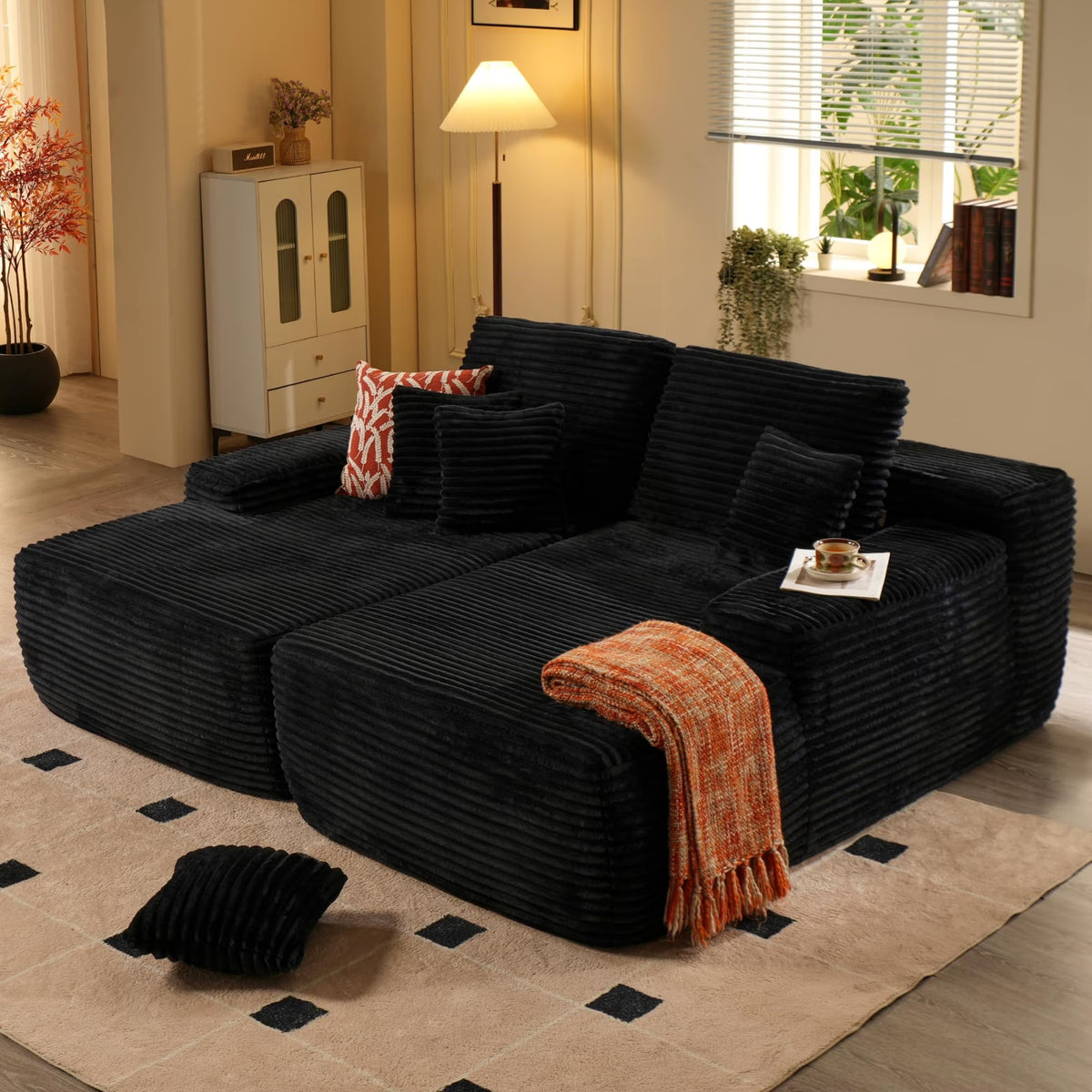 Cloud Modular Sofa Chair,Deep Seat Convertible Floor Sofa Bed,Small Corduroy Couch with Spring & Foam for Living Room,Dorm or Cozy Corners