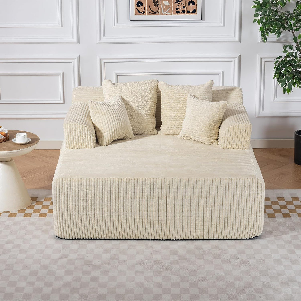 58" Chaise Lounge Chair Indoor, Oversized Chaise Lounge Chair, Beige