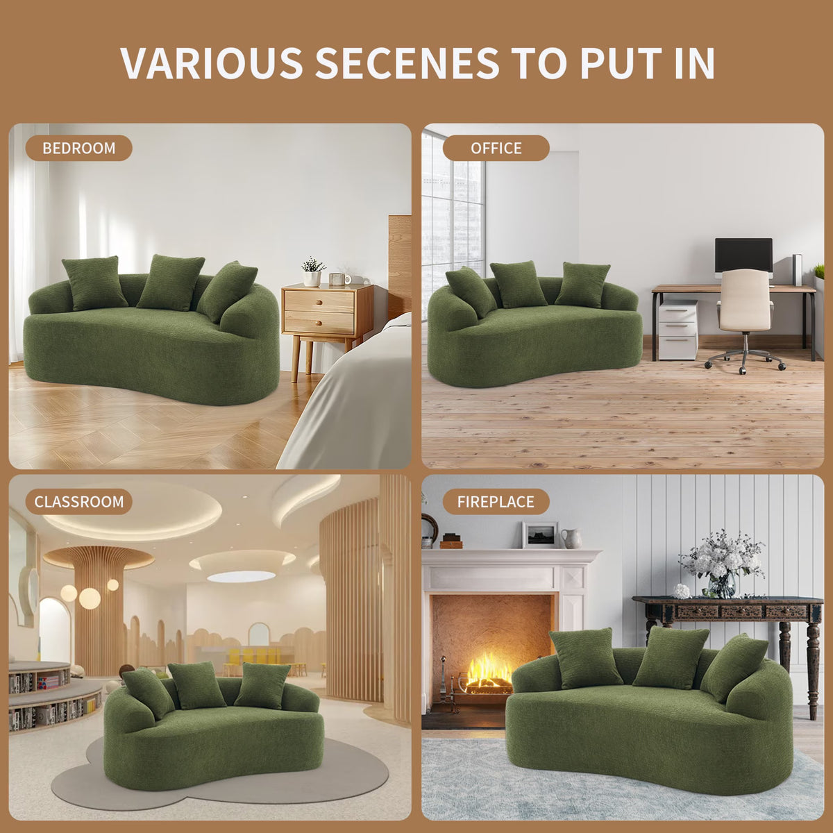 65"W Chenille Compression Curved Loveseat, No Assembly Required, Full Compression Sponge Plush Couch with 3 Throw Pillows, Luxury Floor Cloud Boneless Couches for Small Spaces & Living Room