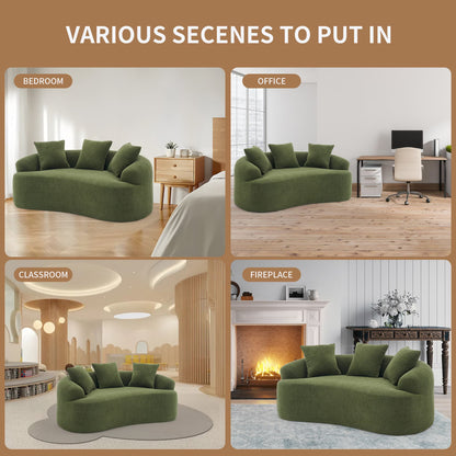 65"W Chenille Compression Curved Loveseat, No Assembly Required, Full Compression Sponge Plush Couch with 3 Throw Pillows, Luxury Floor Cloud Boneless Couches for Small Spaces & Living Room