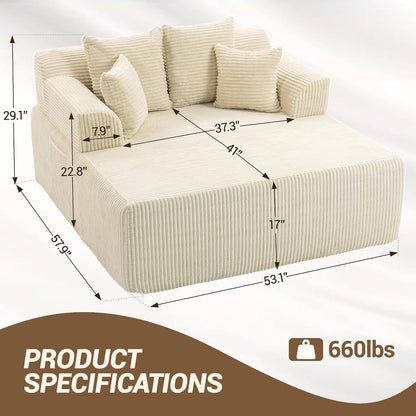 58" Chaise Lounge Chair Indoor, Oversized Chaise Lounge Chair, Beige