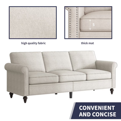 3 Piece Living Room Sofa Set, 3 Seat Sofa + Loveseat + Armchair, Couches Sets with Solid Wood Frame for Living Room - Beige