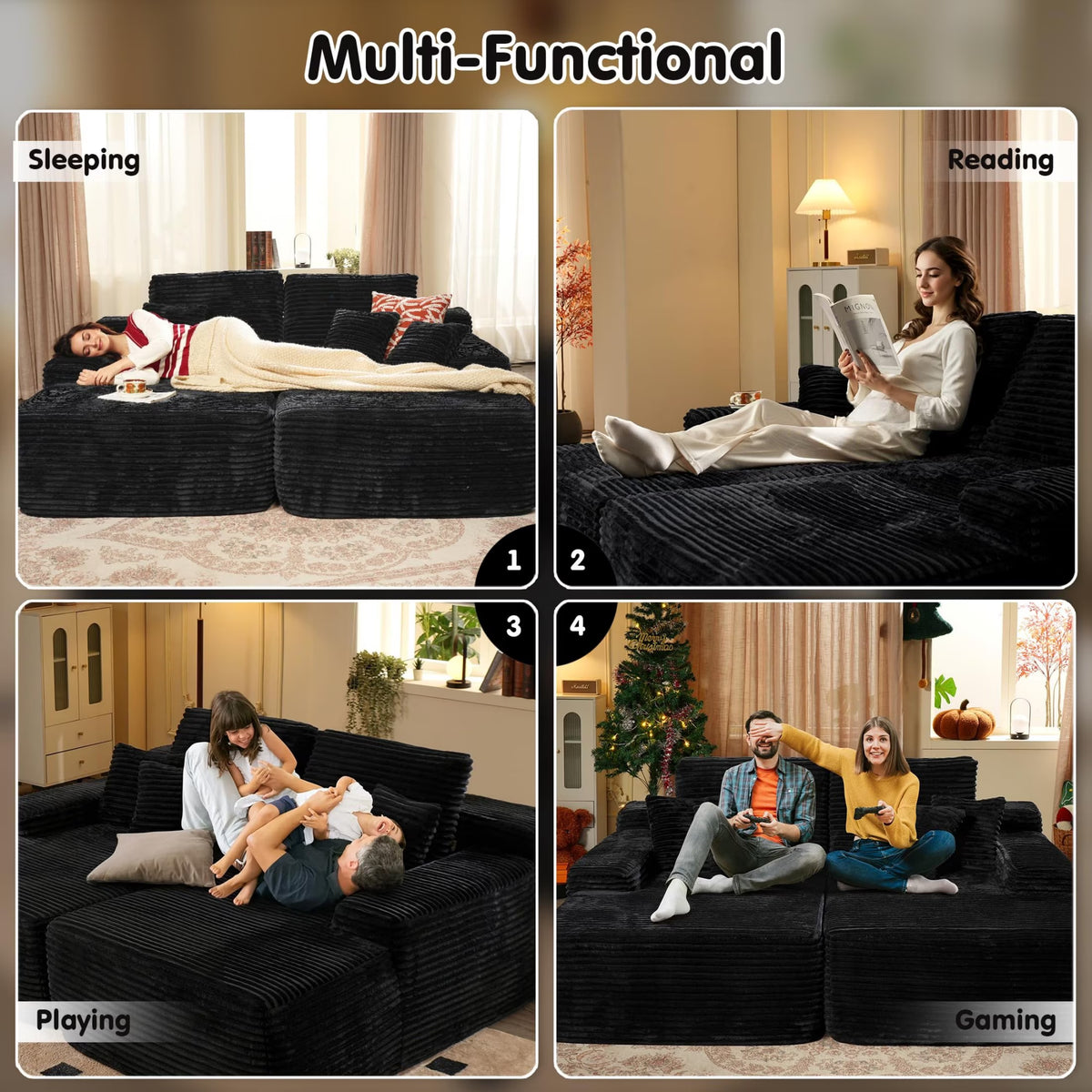 Cloud Modular Sofa Chair,Deep Seat Convertible Floor Sofa Bed,Small Corduroy Couch with Spring & Foam for Living Room,Dorm or Cozy Corners