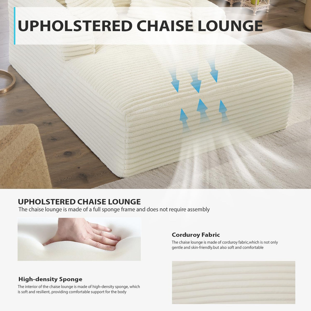 Couch Chaise Lounge Chair Indoor, Boneless Sleeper Sofa Bed, Beige